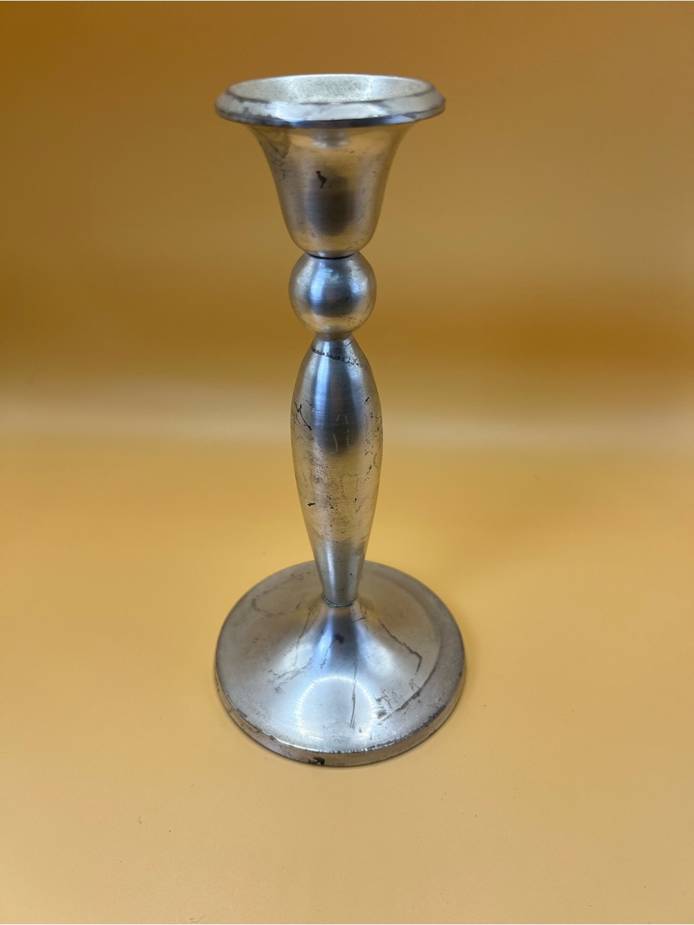 Crate and Barrel Modern Silver Metal Teardrop Baluster Candle Holder 7"